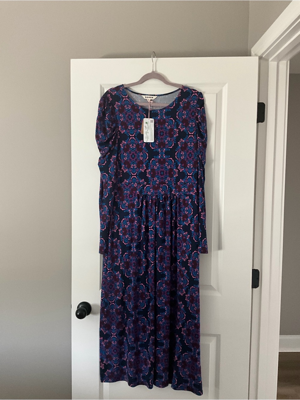 Boden Navy & Purple Long Sleeve Floral Maxi Dress
